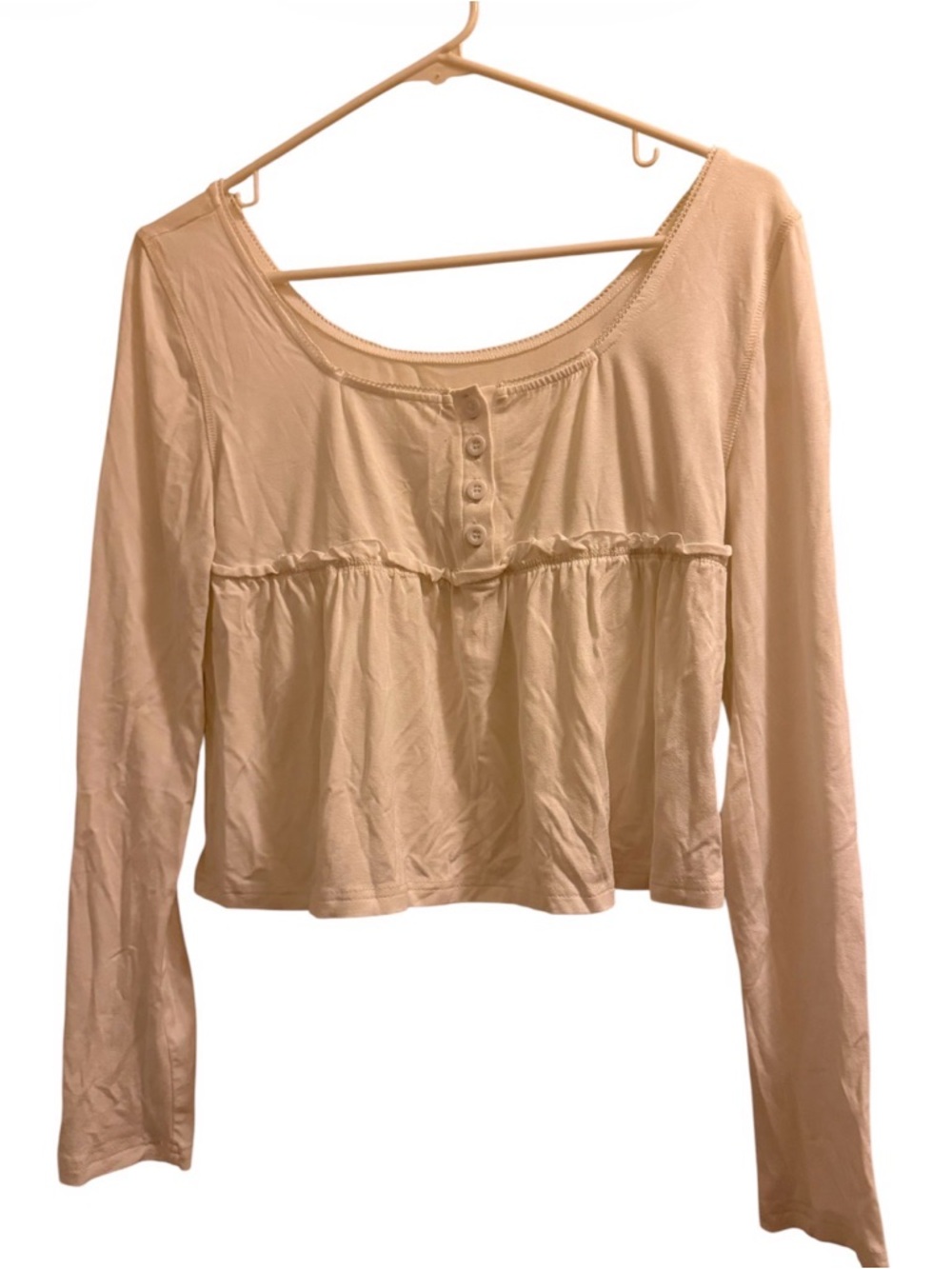SHEIN White Long Sleeve Peplum Henley Top